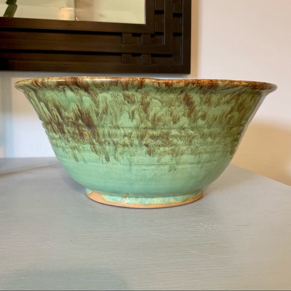 Sybil Hedspeth Large Glazed Pottery Bowl Green Brown
